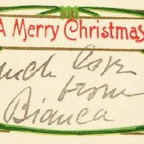 A Merry Christmas [Christmas gift tag] "Much love from Bianca"